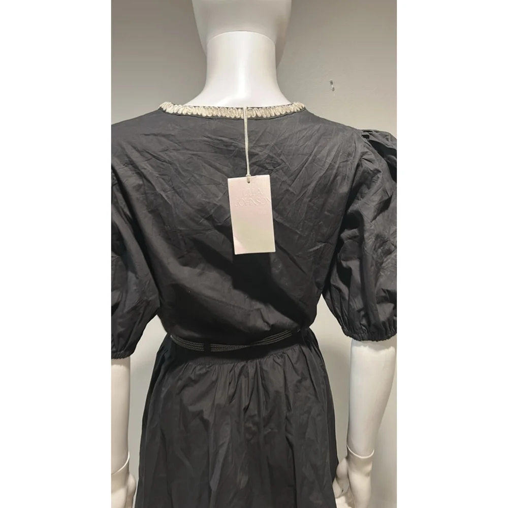 Ulla Johnson Wilda Black Cotton Puff Sleeve Mini Dress Size 12 - Picture 9 of 14